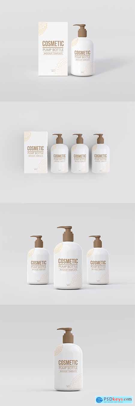 Cosmetic pump bottle with box mockup