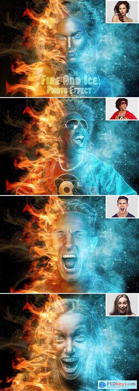 Burning Fire and Frozen Ice Photo Effect Mockup 462310686