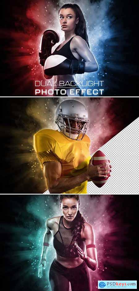 Dual Backlight Photo Effect Mockup with Two Glowing Color 437473813