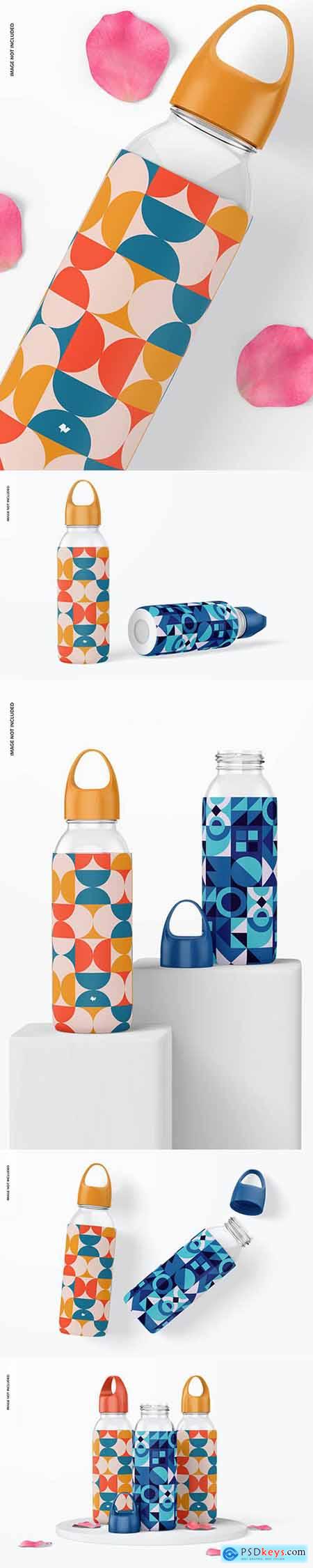 Water bottles with silicone sleeve set mockup