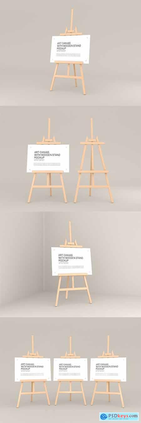 Art canvas on wooden easels mockup