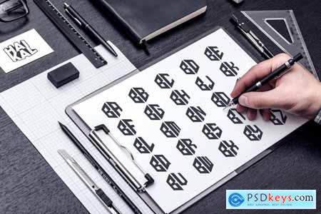 B (A-Z) Hexagon Monogram Logo Creator BWBTPXT