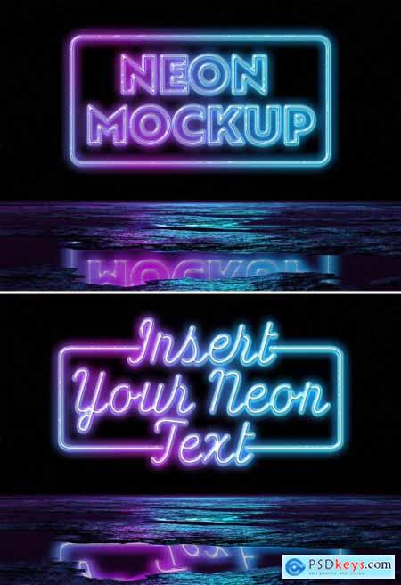 Neon Sign Text Effect Reflecting in Wet Ground Mockup