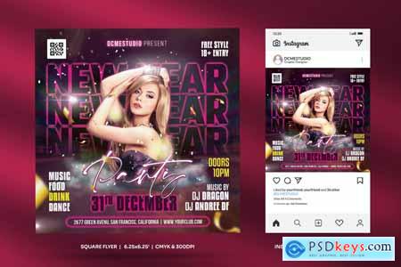 New year Party Square Flyer & Instagram Post BD6ER6Y