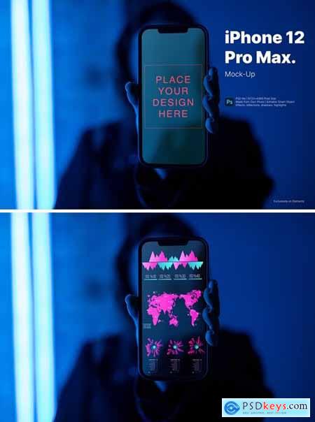 Unrecognizable person hold iPhone 12 in Neon Light