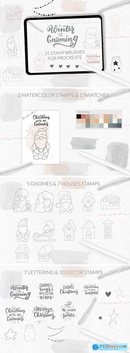 Christmas Scandi Gnome and houses Procreate stamps