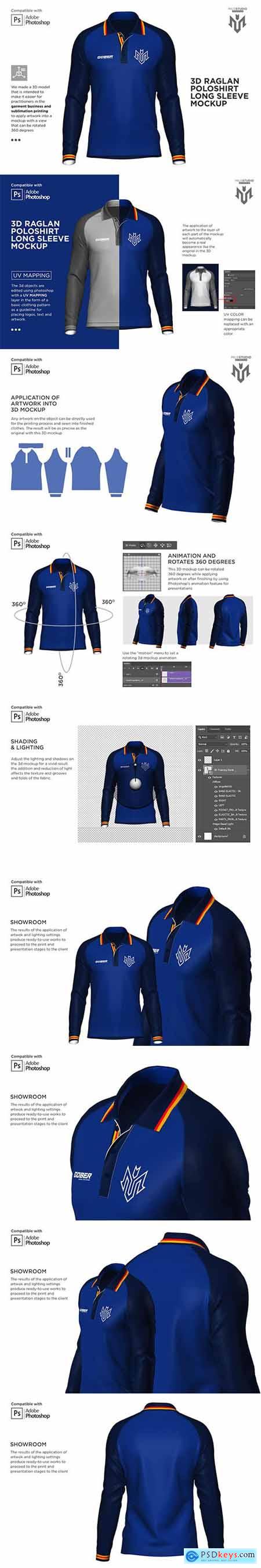 Creativemarket 3D Raglan Polo shirt Mockup 6453745