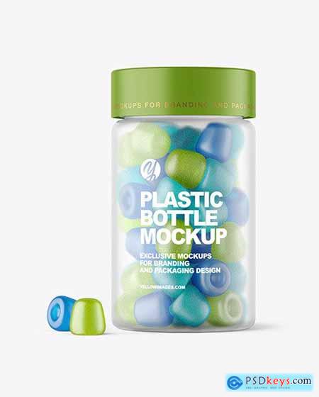 Frosted Plastic Bottle with Gummies Mockup 89024
