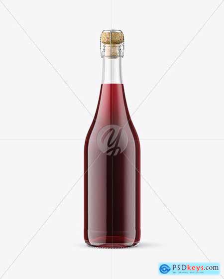 Clear Glass Bottle with Red Champagne Mockup 88506
