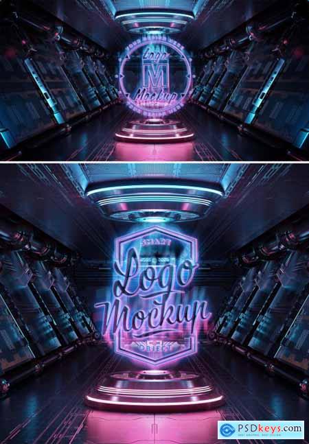 Glowing Neon Logo Mockup with Hologram Effect 461350590