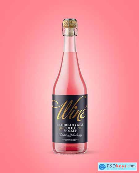 Clear Glass Bottle with Pink Champagne Mockup 88505