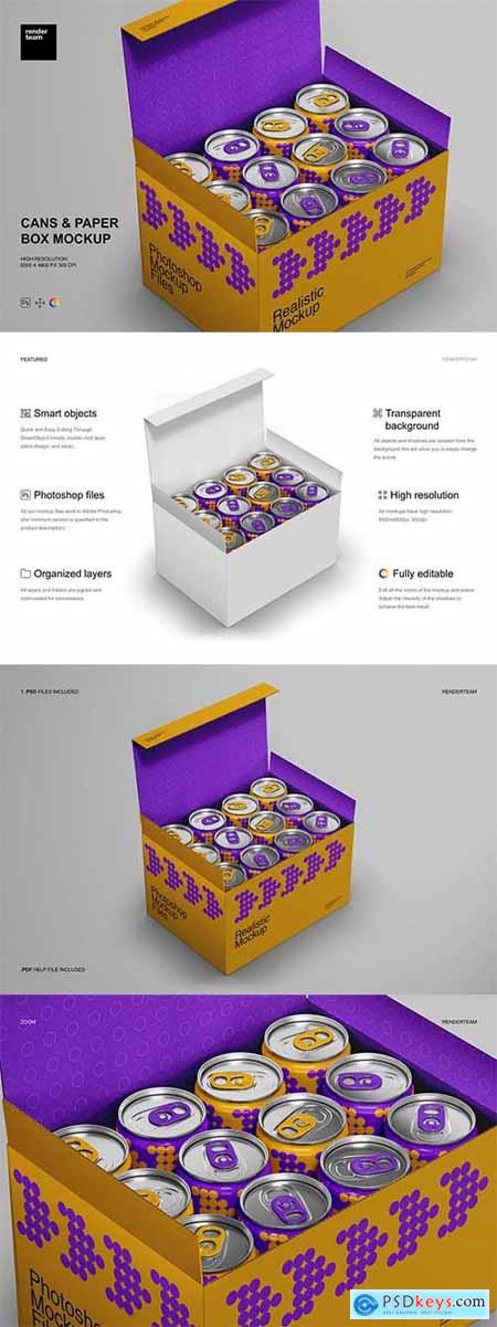 Cans and Paper Box Mockup 6671306