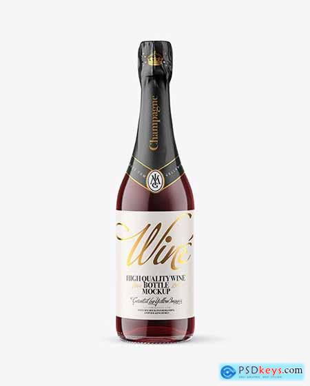Clear Glass Bottle with Red Champagne Mockup 88506