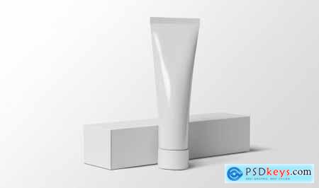 Toothpaste tube and Paper box Mockup