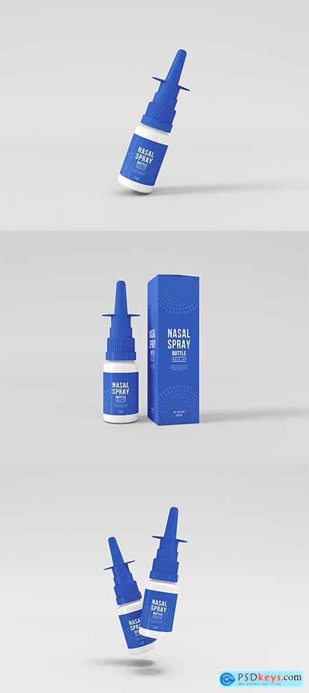 Nasal spray bottle with box mockup