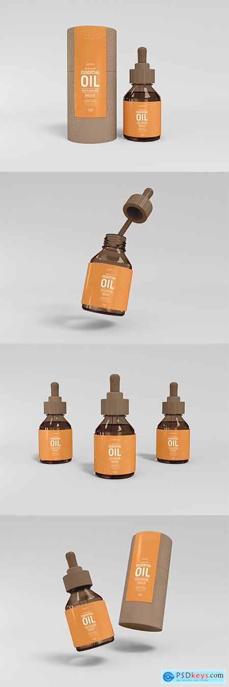 Essential oil dropper bottle with box mockup
