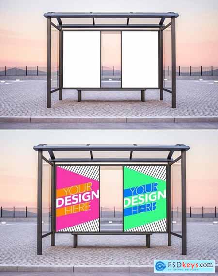 Bus stop with two advertisements mockup