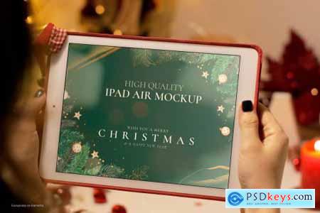 Christmas Mockup- iPad tablet on womans hands