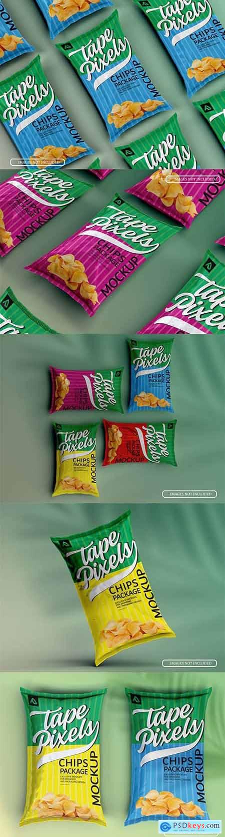 Lying potato chips bags mockup