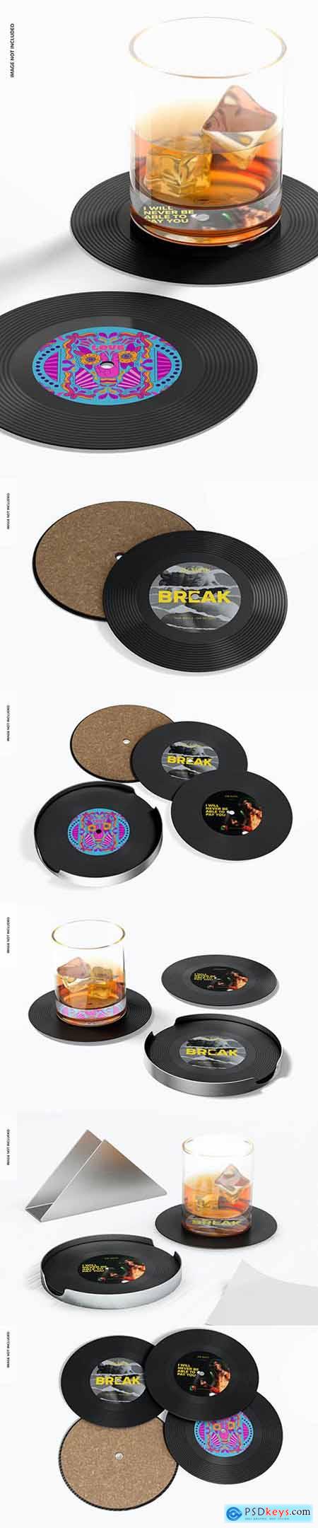 Vinyl record coasters mockup