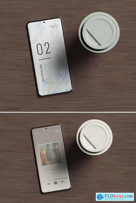 Smartphone with Coffee Cup Mockup