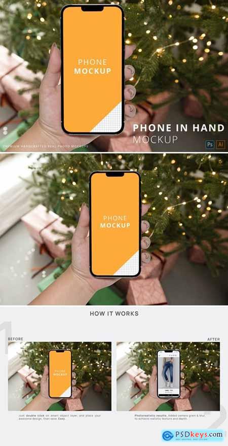 iPhone 13 Pro Max Hand Christmas New Year Mockup