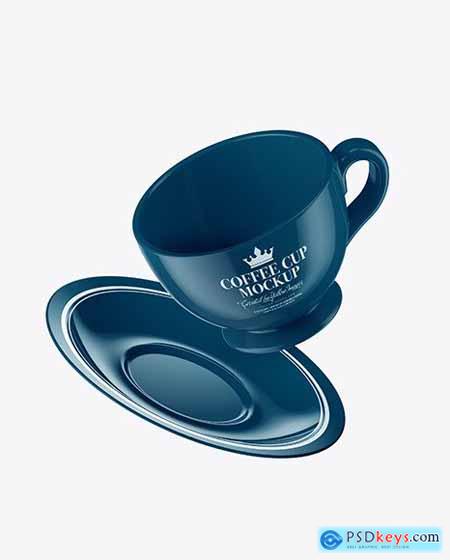 Glossy Coffee Cup and Saucer w- Splash Mockup 89100