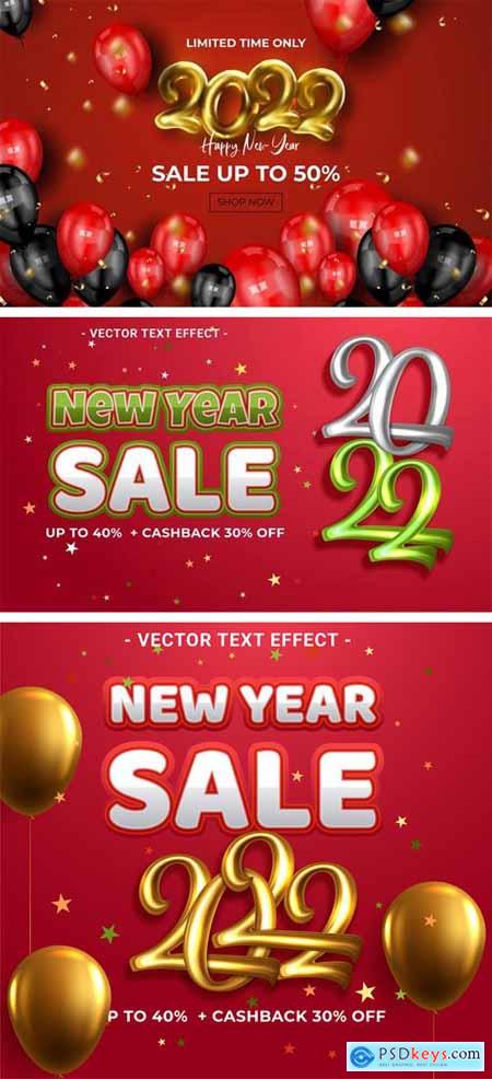 3 New Year 2022 Sales Backgrounds + Text Effects Vector Collection