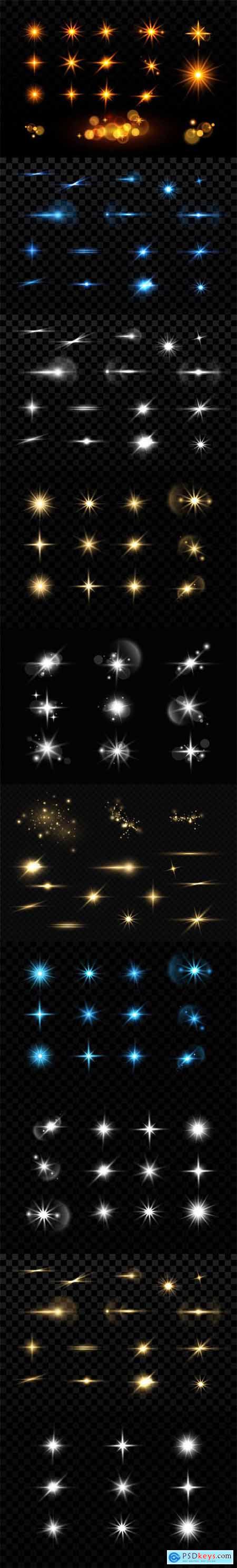 100+ Gold-Silver Stars & Lens Flare Vector Collection
