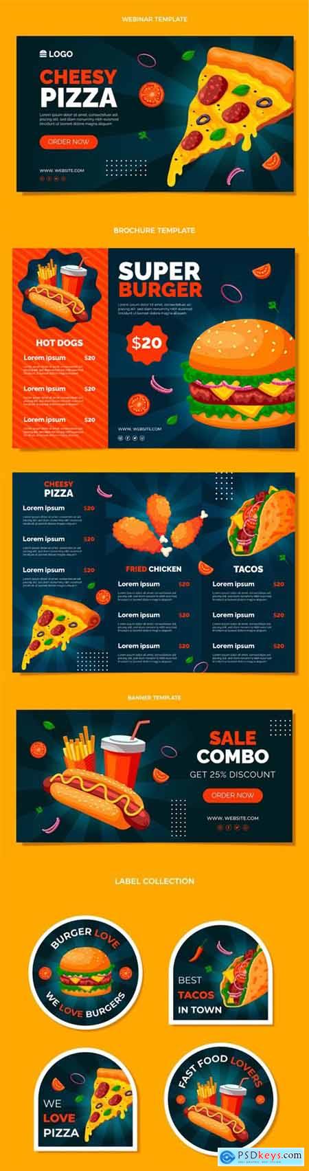 Fast Food & Pizza Vector Templates Collection