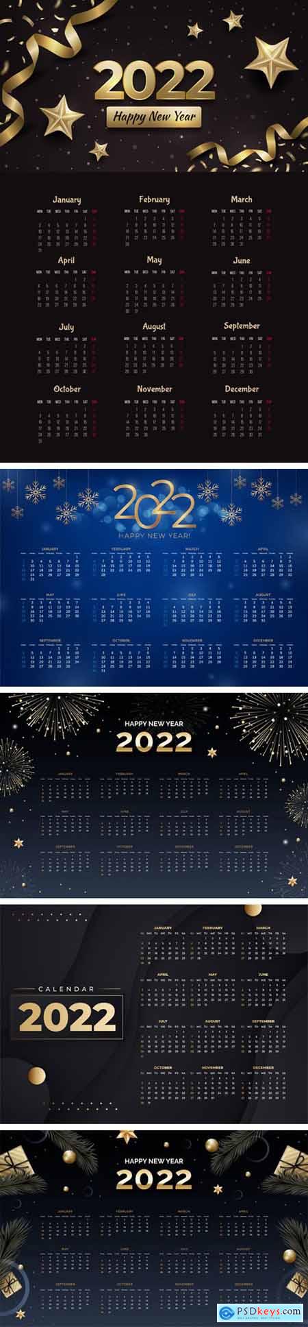 5 Modern Calendars for New Year 2022 Vector Templates