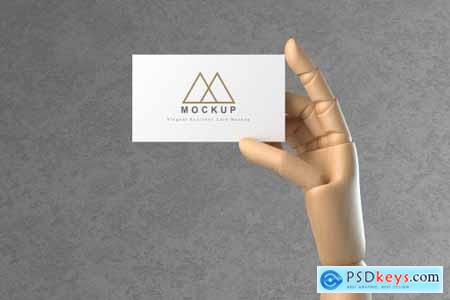 Business Card in Wooden Hand Mockups