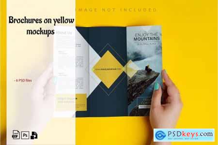 Brochures on yellow mockup set