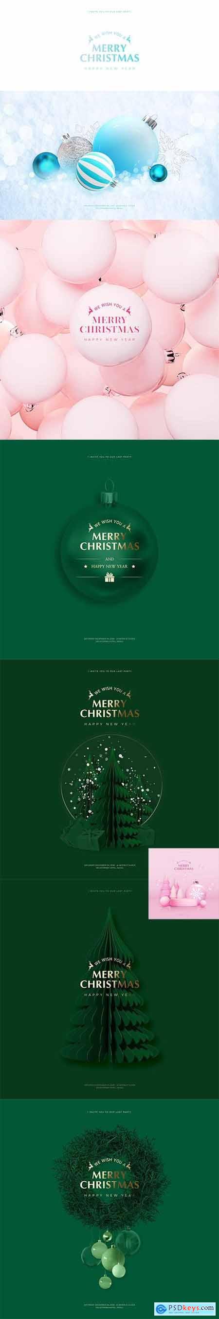 Merry christmas and happy new year greeting card template