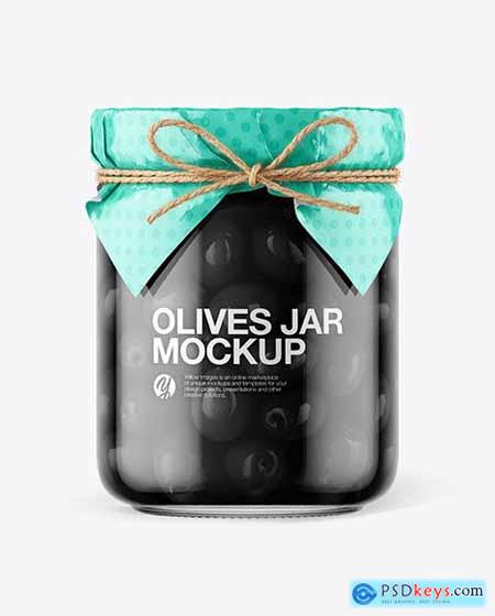 Glass Black Olives Jar with Paper Cap Mockup 66211