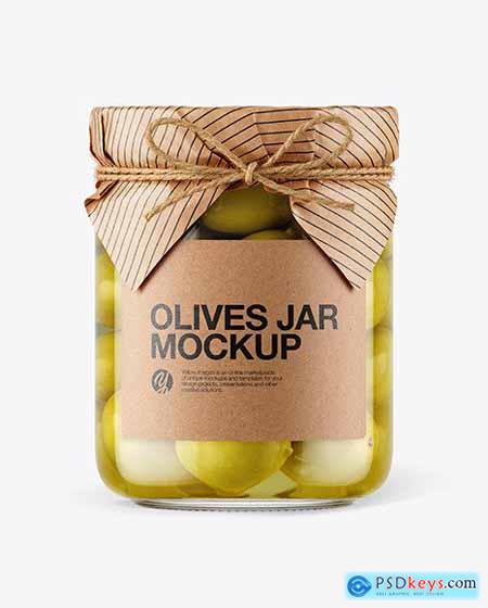 Glass Green Olives Jar with Paper Cap Mockup 65967