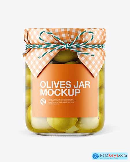 Glass Green Olives Jar with Paper Cap Mockup 65967