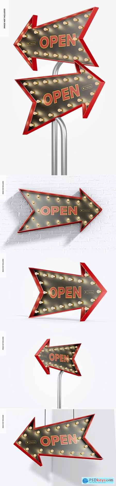 Luminous arrow promotional sign on stand mockup