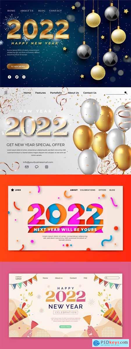 4 Realistic New Year 2022 Landing Page Vector Templates