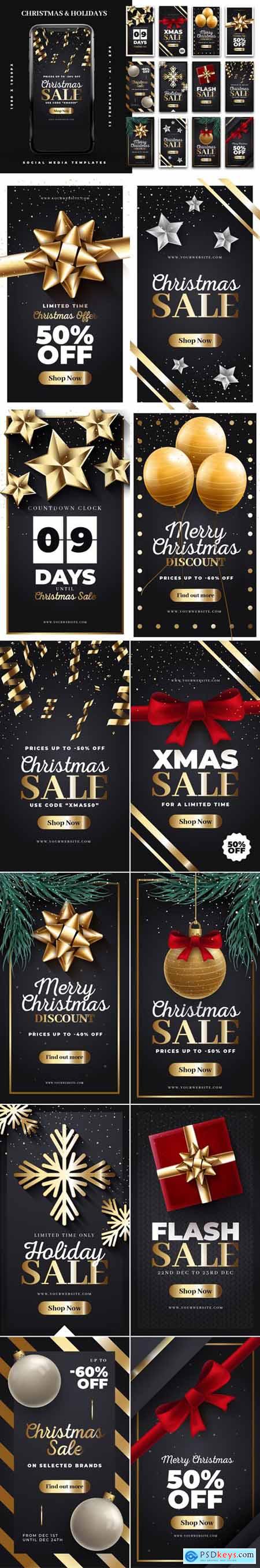 12 Holiday Instagram Story Vector Templates