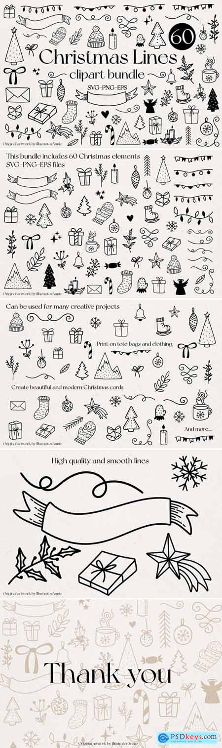 Christmas Line Art Clipart Bundle 6510562