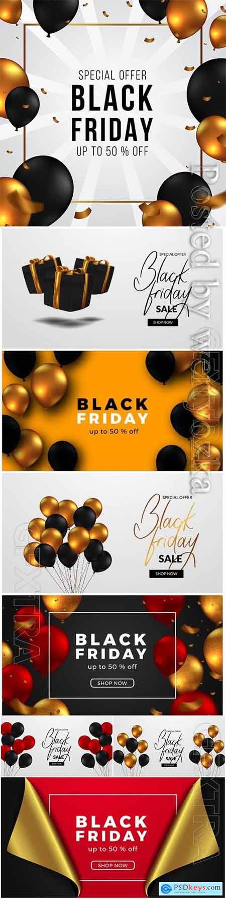 Black friday sale, red and golden balloon premium vector