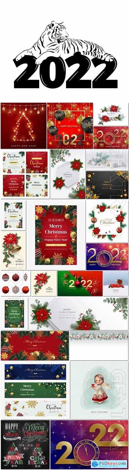Christmas and New Year set in vector, Christmas toys, Santa, garlands, holiday decorations