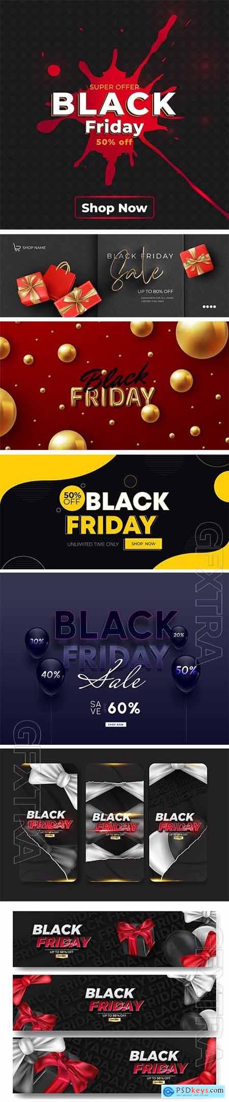 Set of Black friday sale with realistic shopping elemens