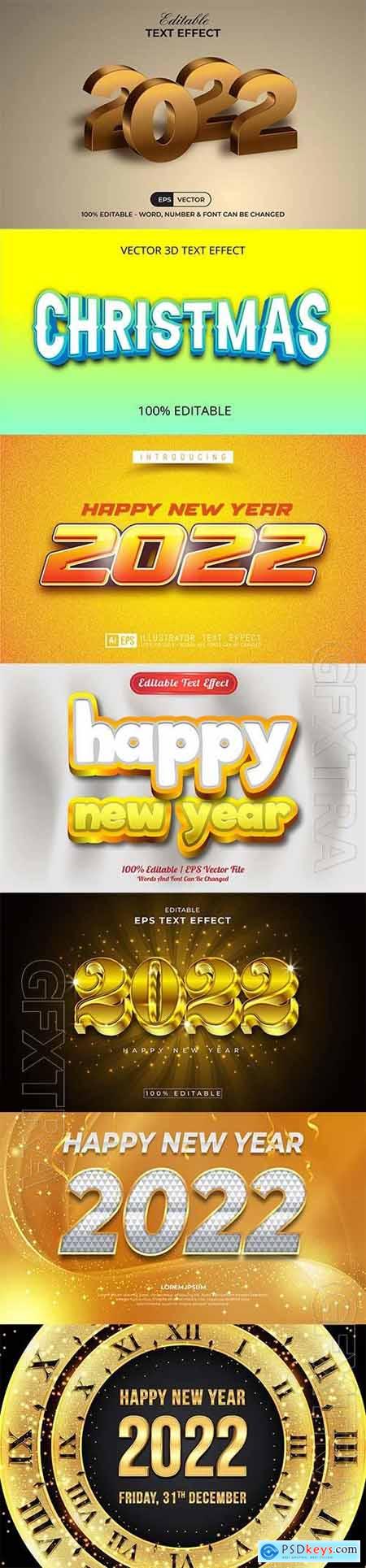 2022 New year and christmas editable text effect vector vol 39