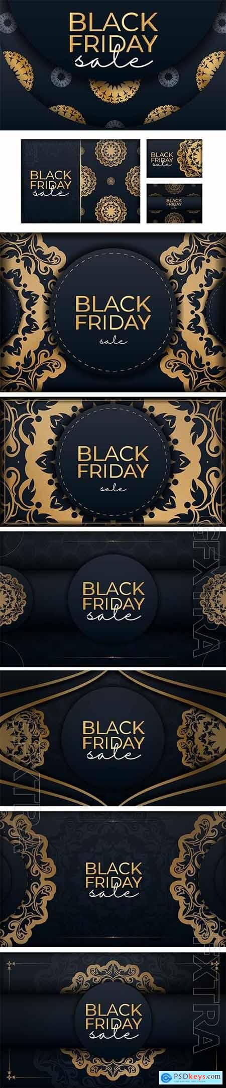 Black friday sale poster with vintage gold pattern premium vector