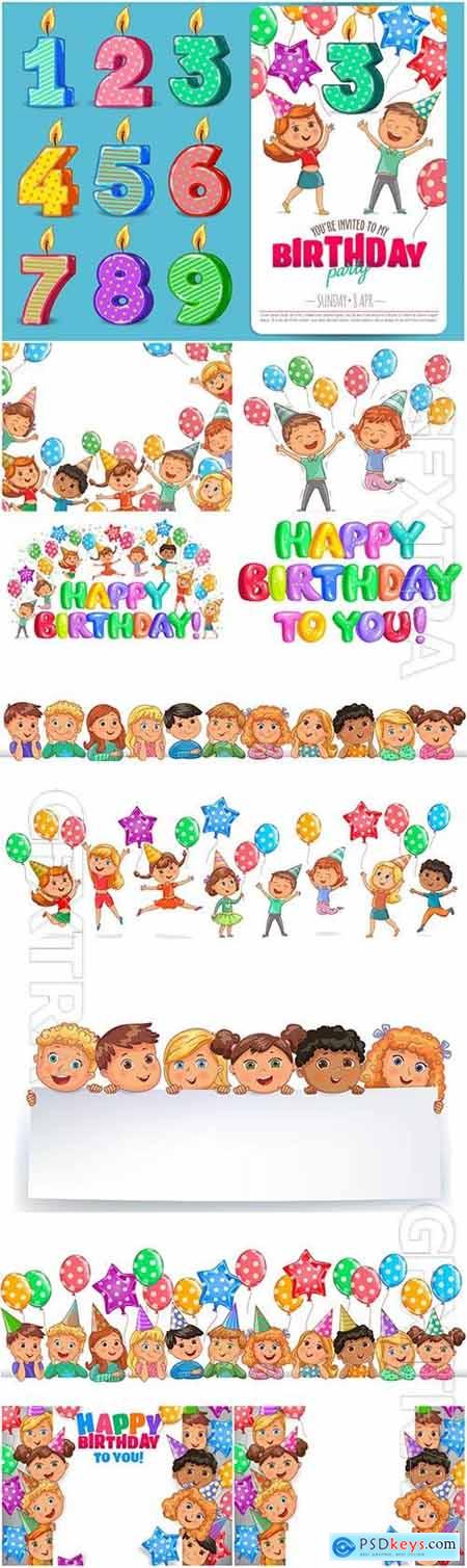 Childrens birthday in cartoon style in vector