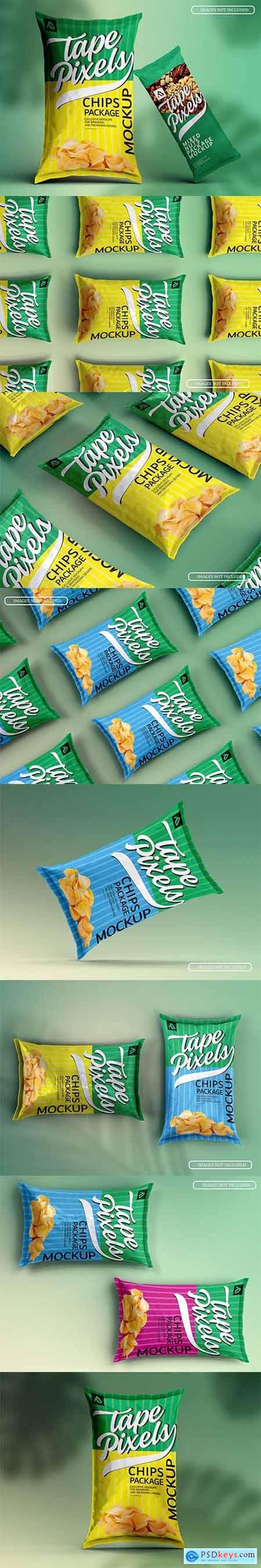lying potato chips bags mockup