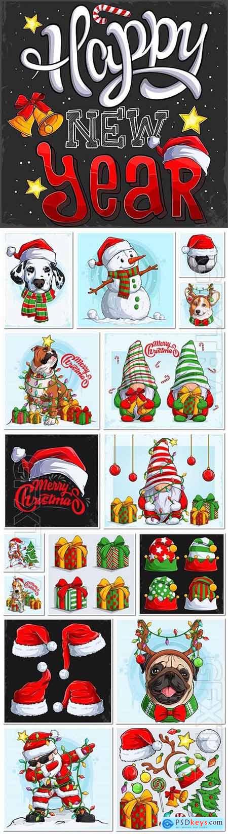 Colorful christmas elements vector collection, santa claus