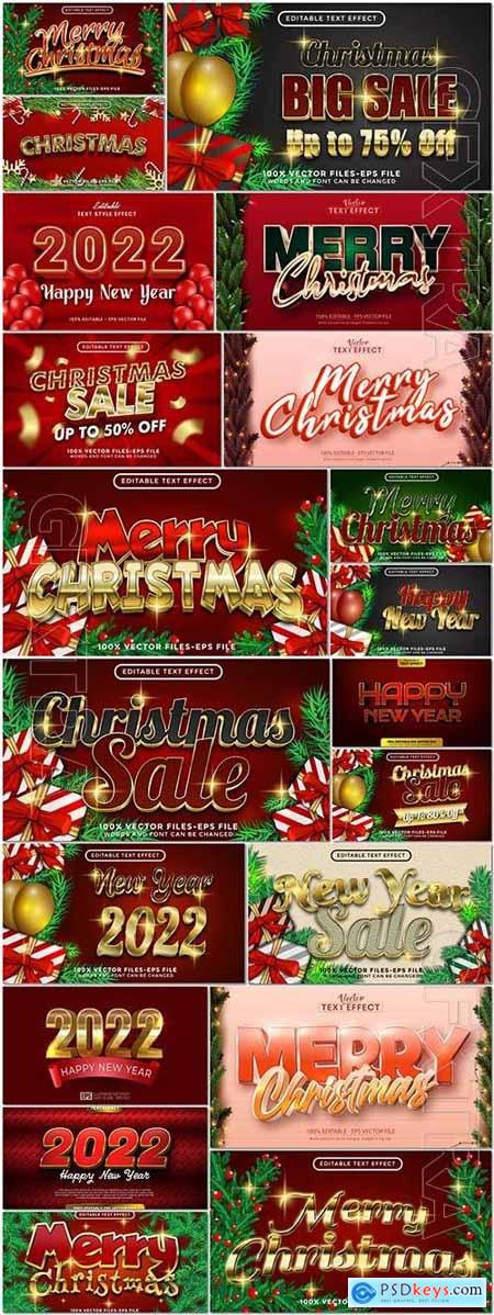 3d text merry christmas and happy new year style effect template